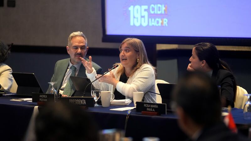 La comisionada de la Comisión Interamericana de Derechos Humanos, Andrea Pochak (centro),...