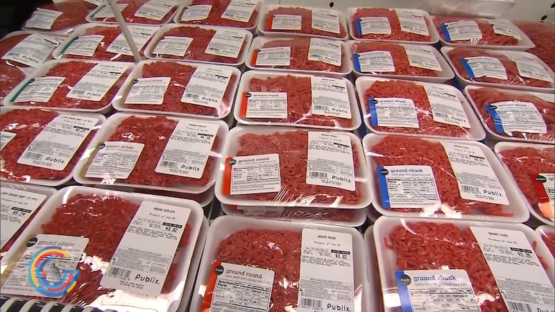 Ground beef for sale at the grocery store